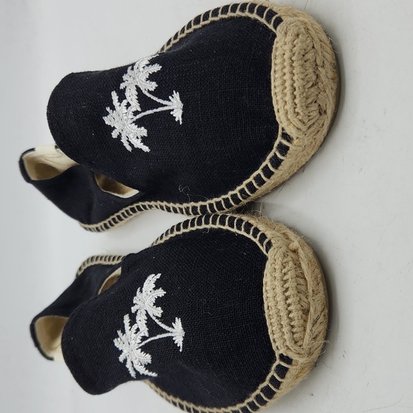 Soludos Palm Tree Embroidered Espadrille Linen Smoking Slippers In Black Size 10 - Picture 10 of 14